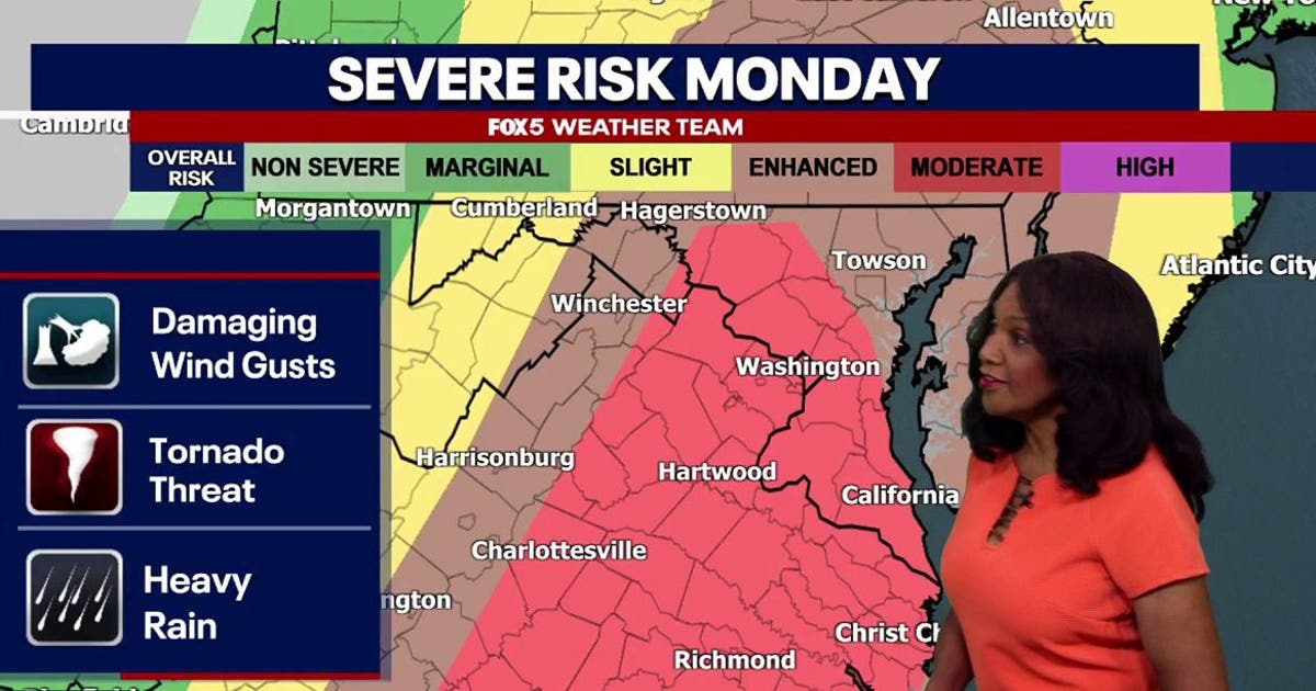 DC Weather: Severe storm threat looms Monday with possible tornadoes