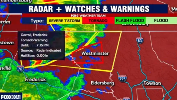 DC, MD, VA weather: Tornado warning issued in MD, tornado watch, thunderstorm warnings across region