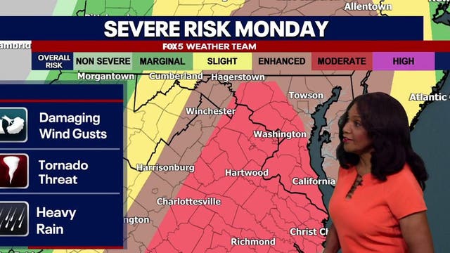 DC weather: Severe thunderstorms, tornadoes possible Monday as moderate risk issued