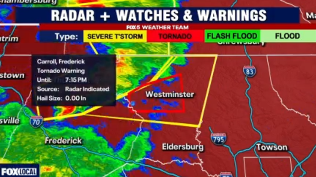 DC, MD, VA weather: Tornado warning issued in MD, tornado watch, thunderstorm warnings across region