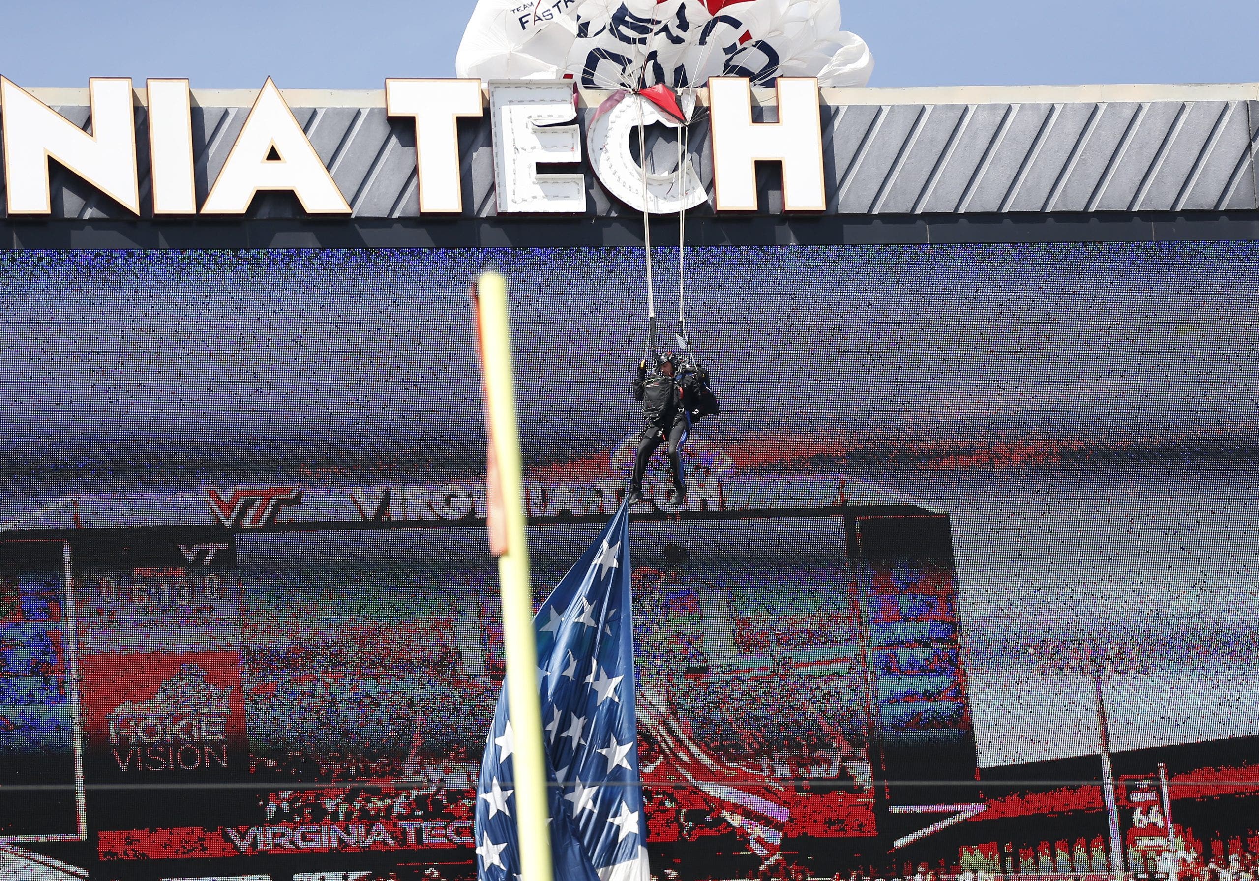 Parachutist 'doing great' after slamming into Virginia Tech scoreboard