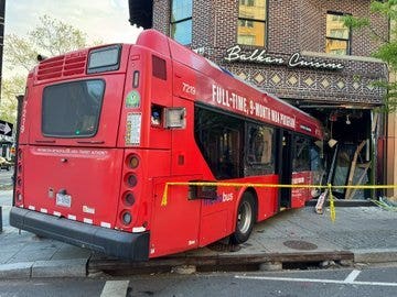 Bus crashes into unoccupied restaurant in Northwest DC, injuries unclear