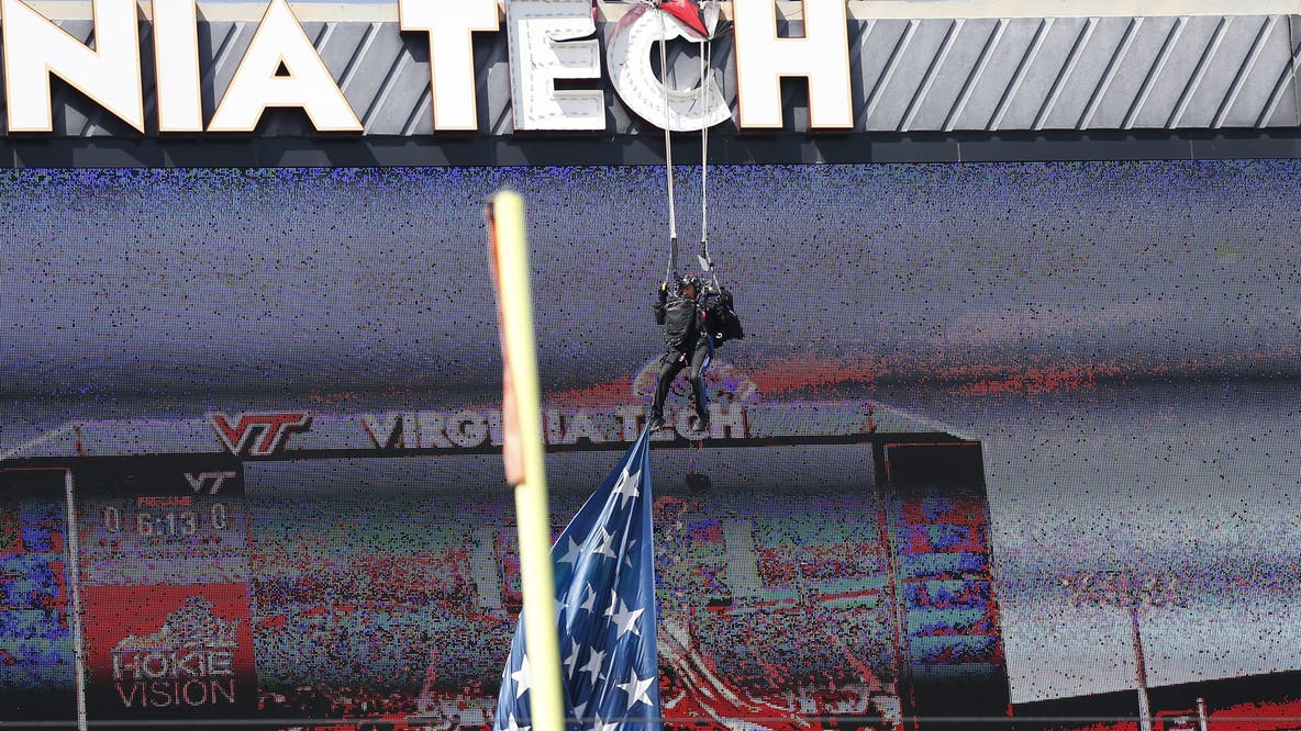 Parachutist 'doing great' after slamming into Virginia Tech scoreboard