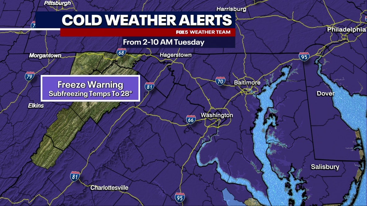 DC weather: Cool, breezy with sprinkles Monday; Freeze Warning Tuesday