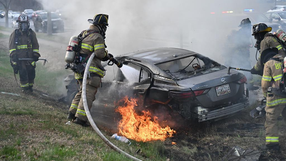 Maryland firefighters pull driver from burning car after crash