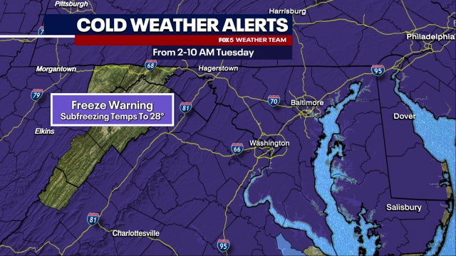 DC weather: Cool, breezy with sprinkles Monday; Freeze Warning Tuesday