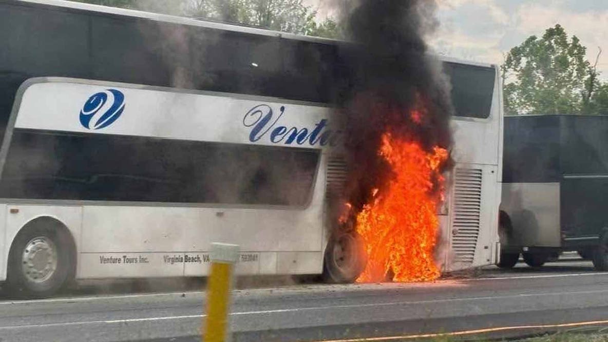Passengers evacuate safely after double decker charter bus catches fire near Hagerstown