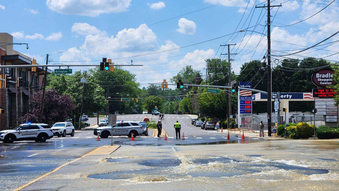Water main break shuts down Bradley Boulevard in Bethesda