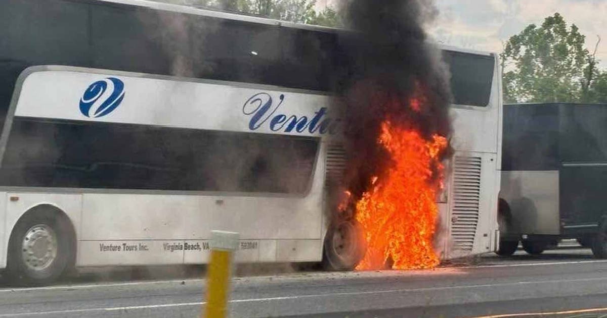 Passengers evacuate safely after double decker charter bus catches fire near Hagerstown