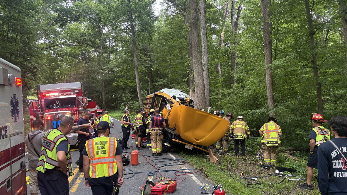 School bus crashes near elementary school in Frederick County