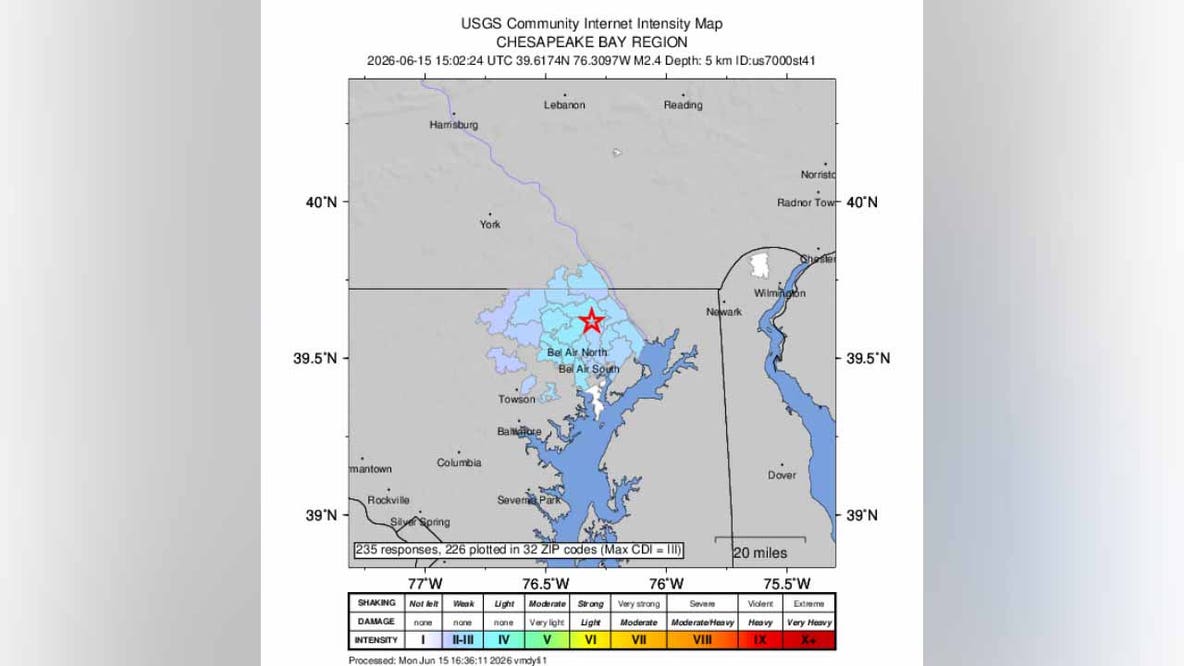 Maryland earthquake: Magnitude 2.4 rattles Bel Air North area Monday, USGS says