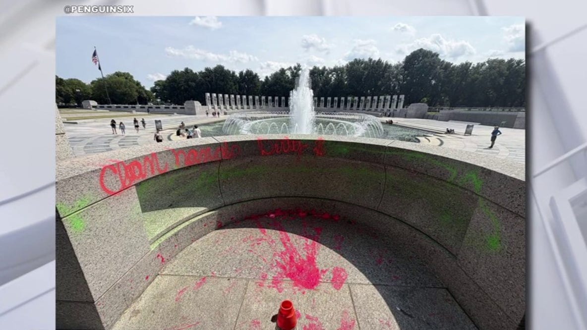 World War II Memorial vandalized with spray paint, fountains overflow with bubbles;