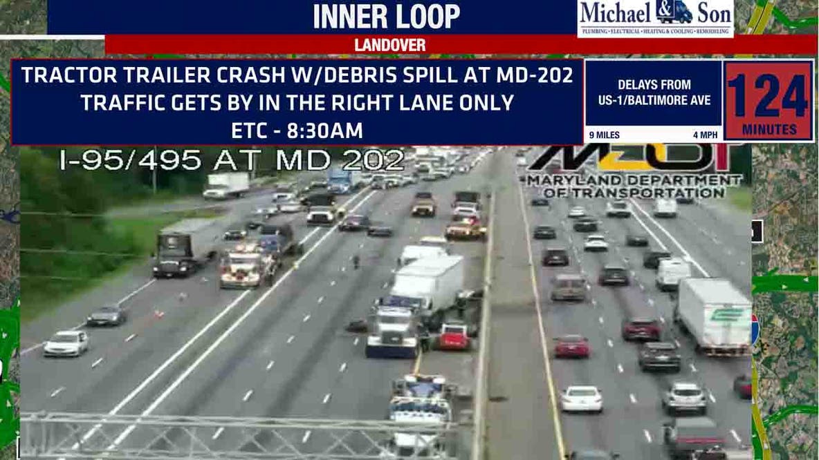 3 tractor-trailers, one hauling 10,000 pounds of garbage, crash on I-495 in Prince George’s
