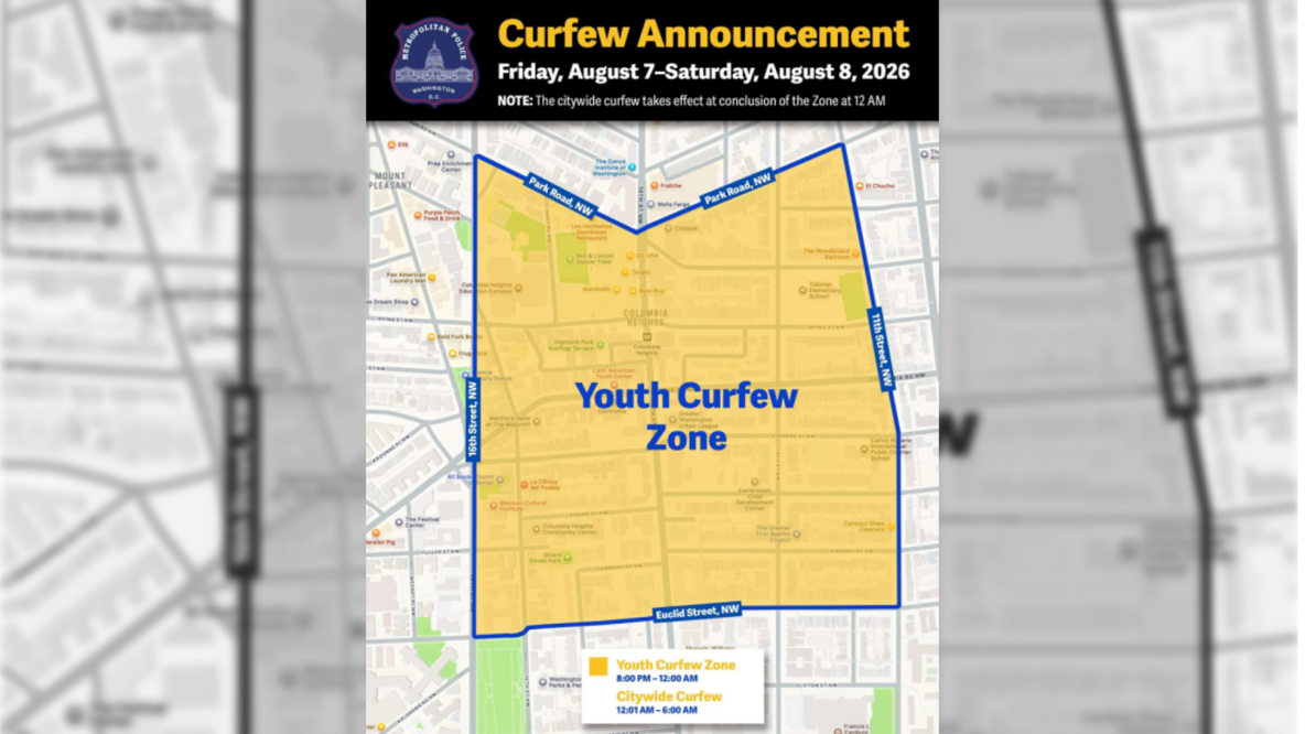 DC youth curfew zone announced for Columbia Heights this weekend