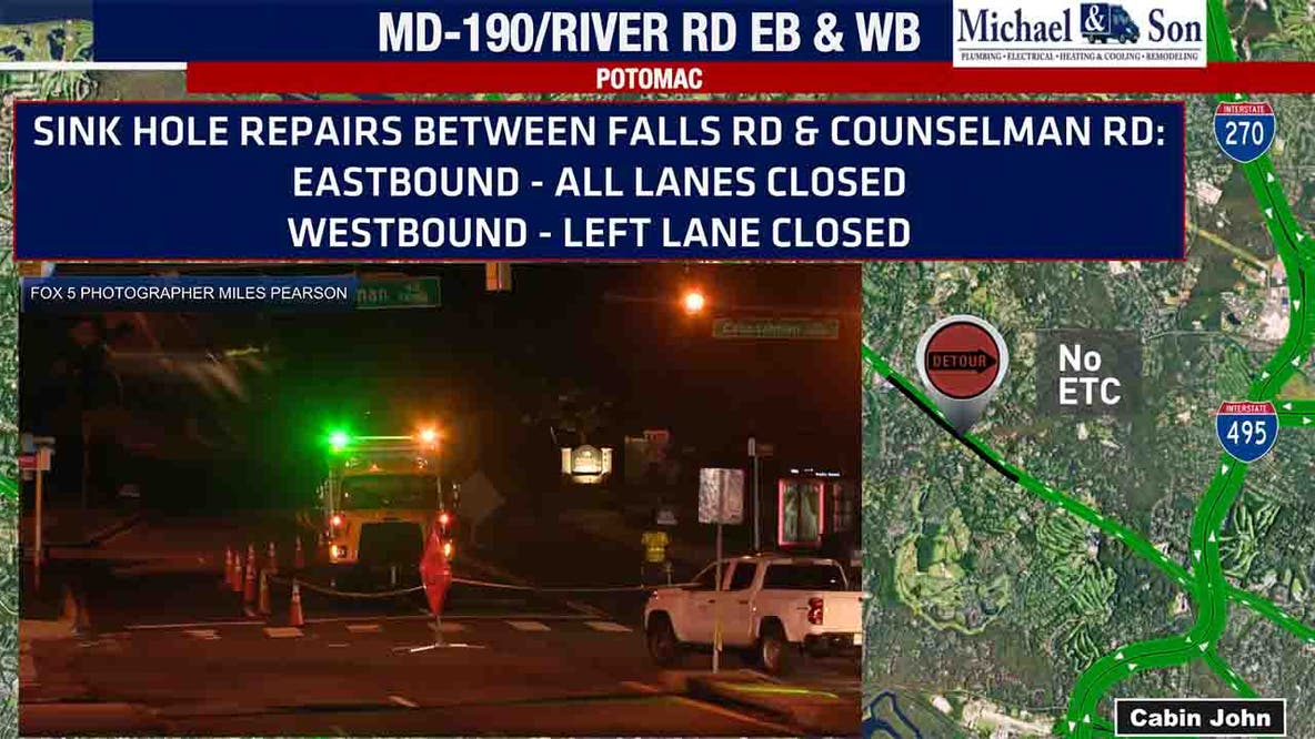 Sinkhole closes lanes, causes delays in Montgomery County