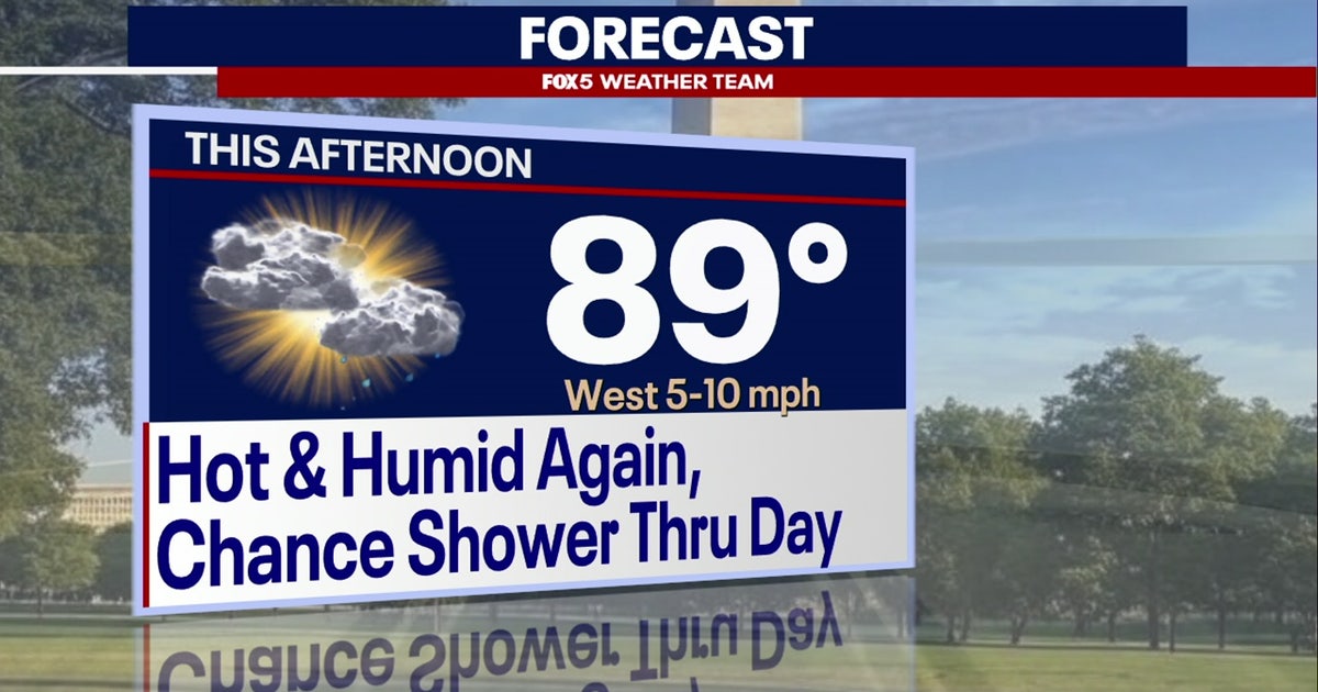 Hot, humid Thursday with a chance of showers in DC; drier Friday but showers may return into the weekend