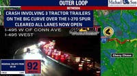 Collision involving 3 tractor-trailers causes delays during wet Wednesday commute