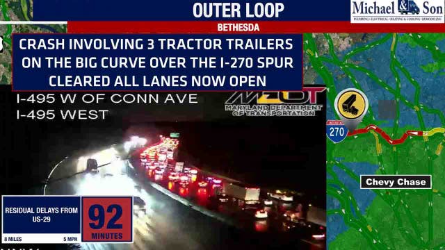 Collision involving 3 tractor-trailers causes delays during wet Wednesday commute