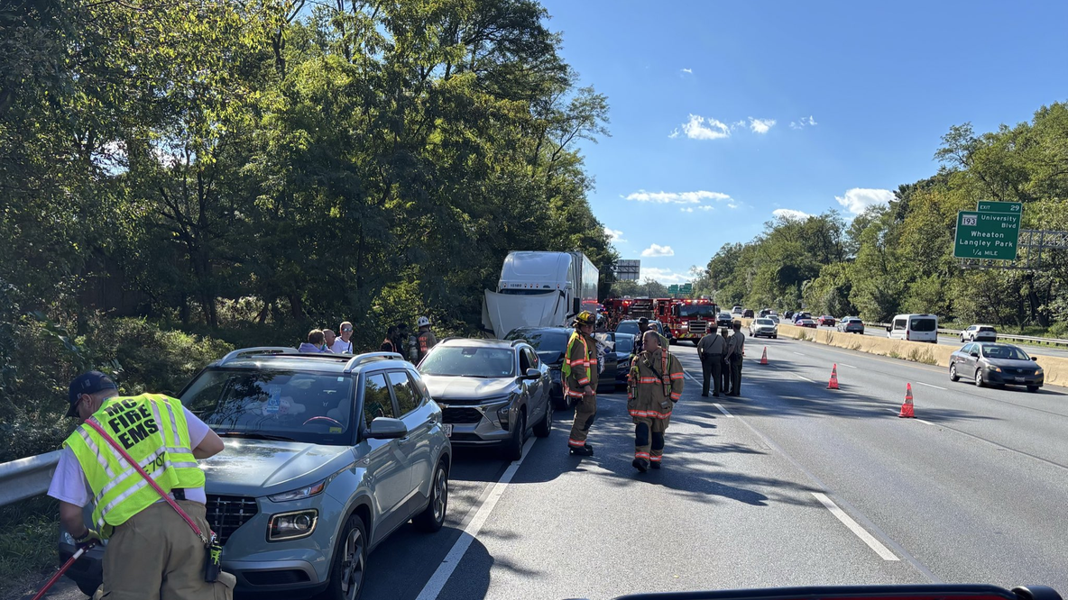 20 people evaluated after fuel spill prompts multi-vehicle crash on I-495 in Montgomery County