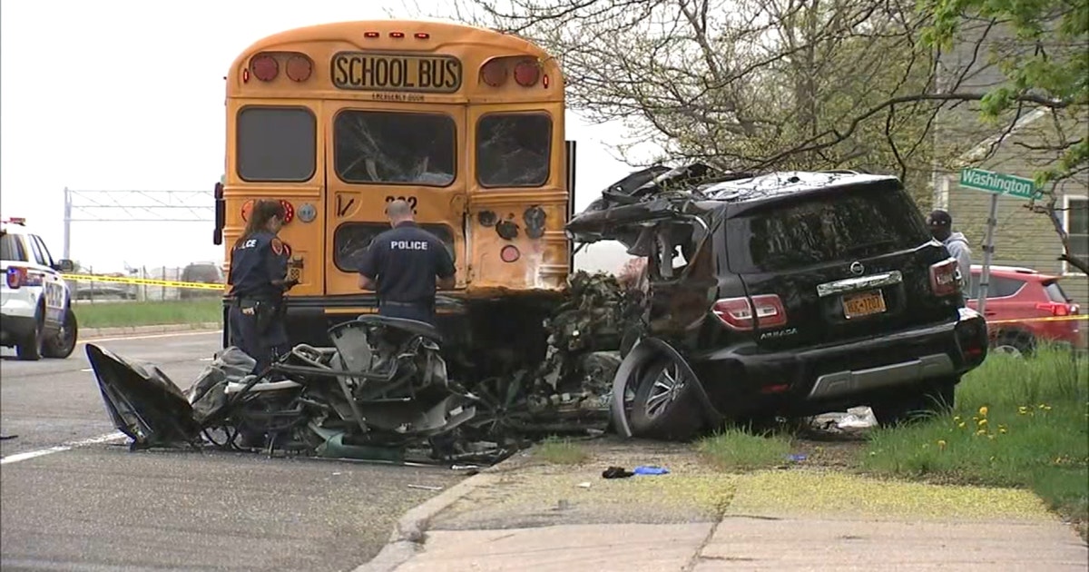 SUV crushed in collision with school bus | FOX 5 New York