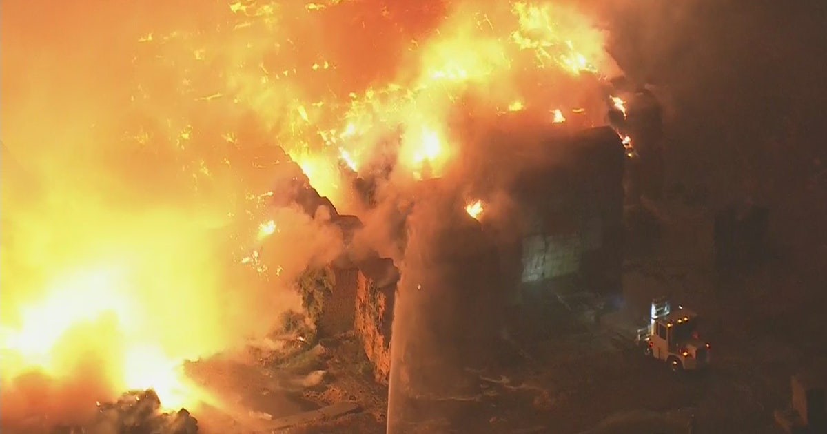 Crews battling large hay fire at dairy farm in Chino | FOX 5 New York