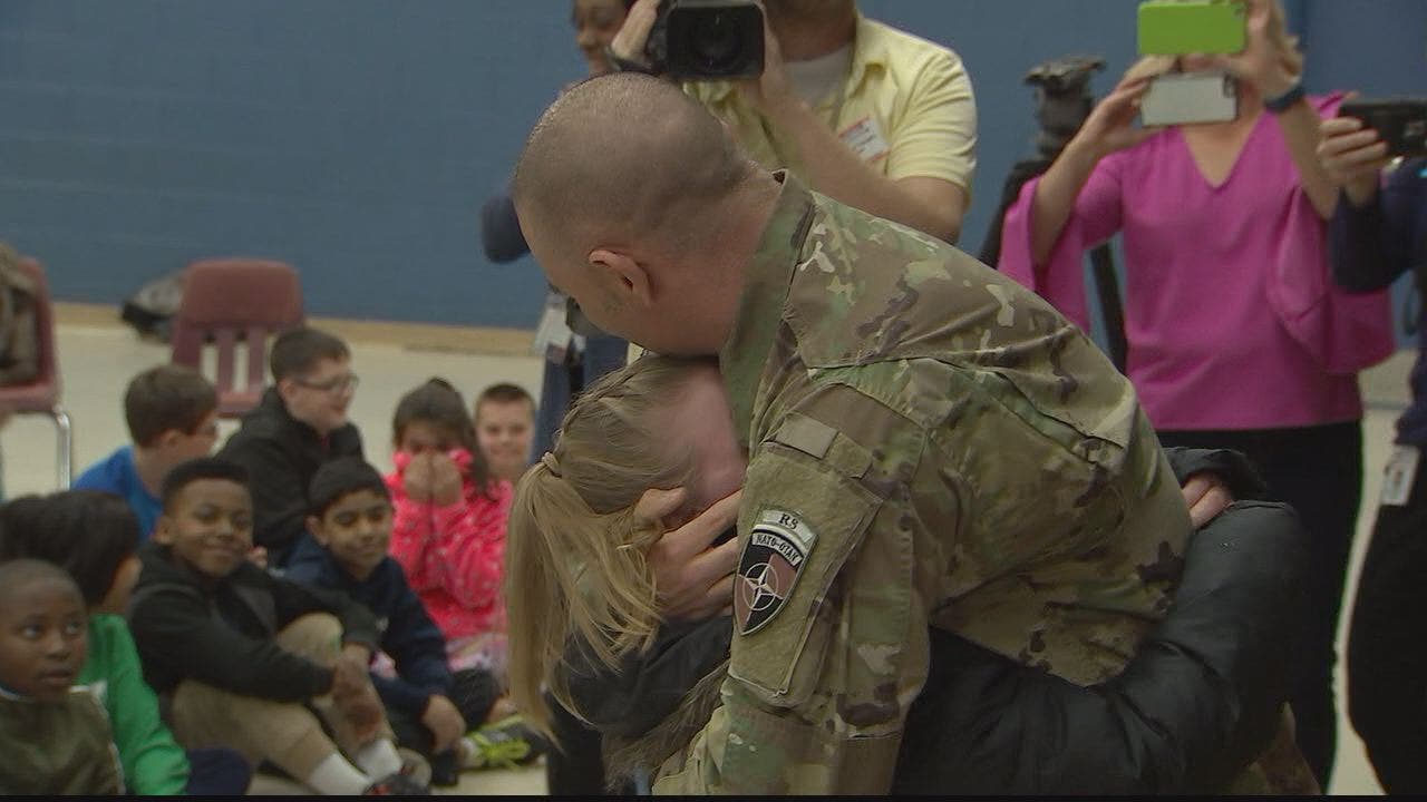 Soldier Surprises Daughter At School After Returning Home From Final Deployment In Afghanistan