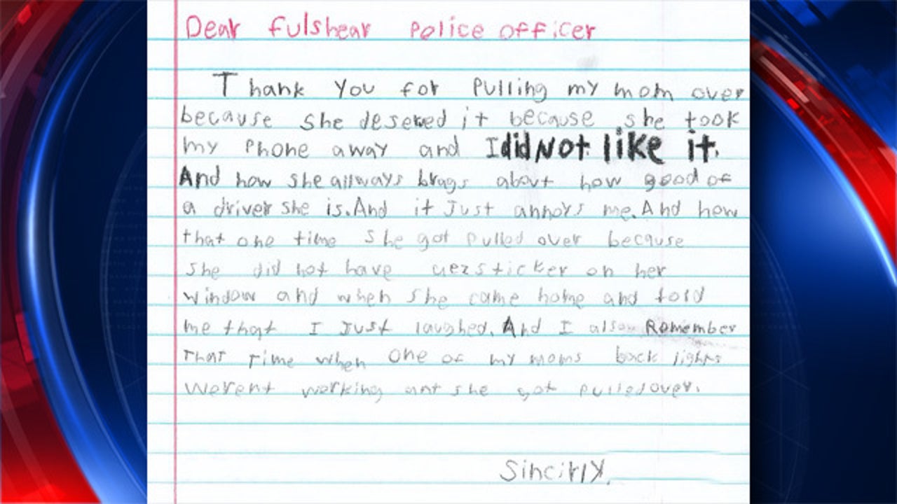 Boy pens hilarious thank you note to officer who pulled