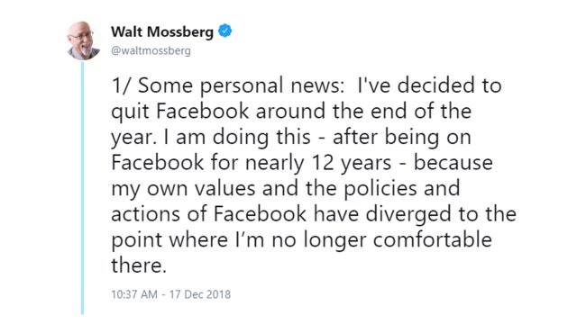 Influential tech writer Walt Mossberg quits Facebook