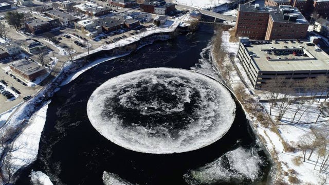 Mysterious giant rotating ice disk forms in river in Maine