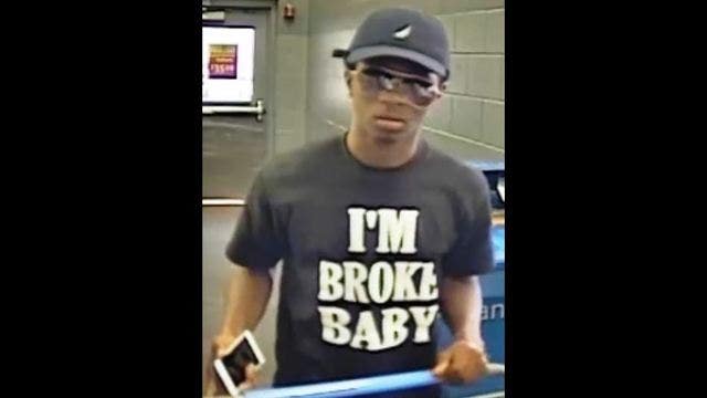 Police hunt suspected TV thief in 'I'm Broke Baby' T-shirt