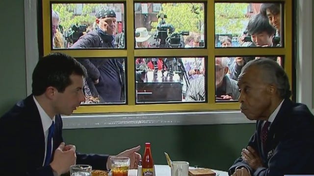 Presidential candidate Pete Buttigieg meets with Rev. Al Sharpton at Sylvia's in Harlem