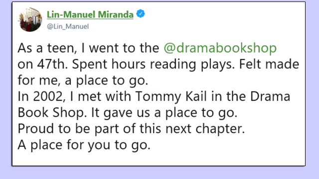 Lin-Manuel Miranda helps save the Drama Book Shop