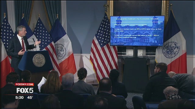 NYC mayor's budget assumes shortfall from Washington and Albany