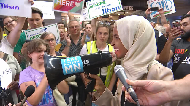 Crowd welcomes home Congresswoman Omar at Minnesota airport