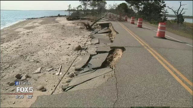 Storm damages access road to state park on Long Island