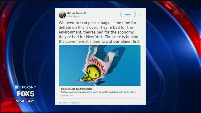 NYC mayor endorses full ban on plastic bags