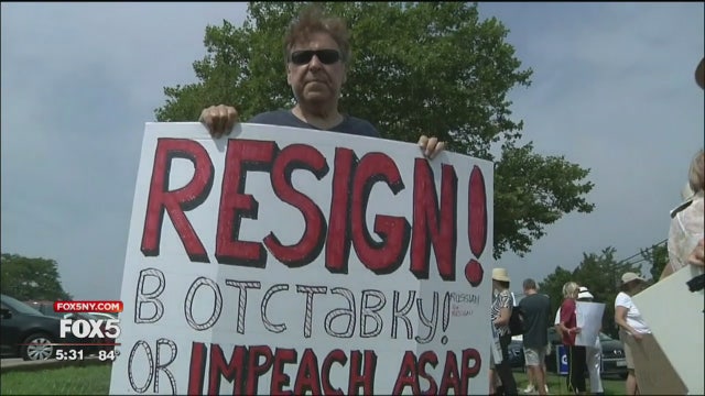 President Trump draws crowds of protesters and supporters on Long Island