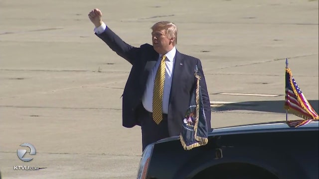 Protesters, fans greet Trump as he launches on California fundraising trip