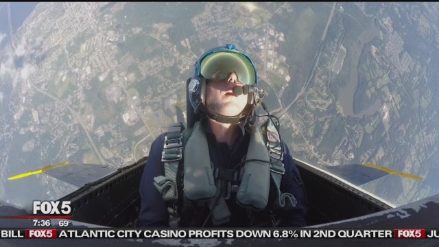 Robert Moses flies with Blue Angels