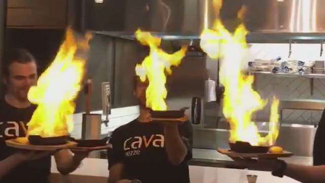Flaming cheese dish sets off sprinklers at restaurant