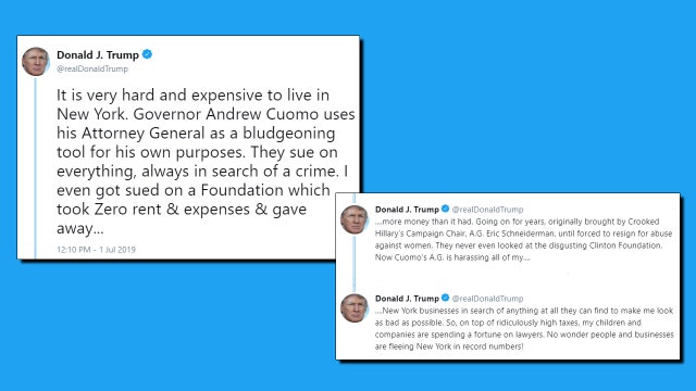 Trump tweet-attacks New York governor and attorney general