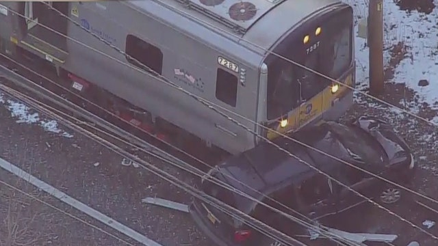 LIRR train strikes car
