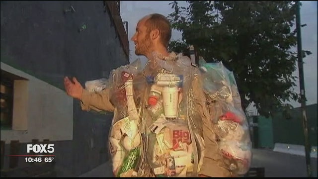 Activist wears suit of his own garbage