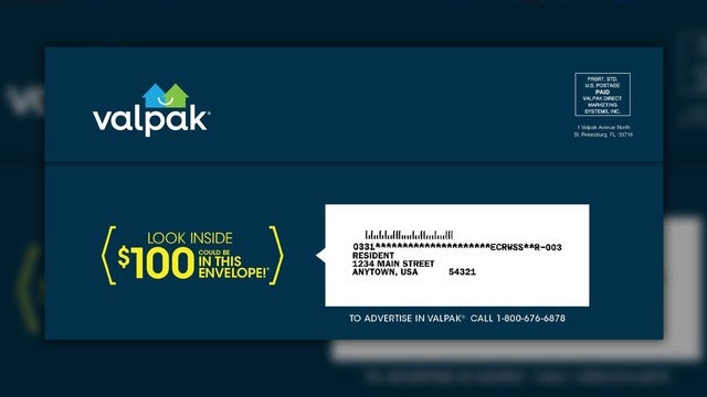 Valpak tucking $100 checks in select envelopes