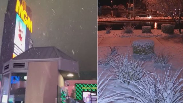 Rare snow falls on Las Vegas Strip