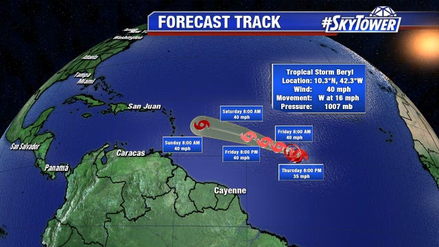Tropical Storm Beryl forms in Atlantic