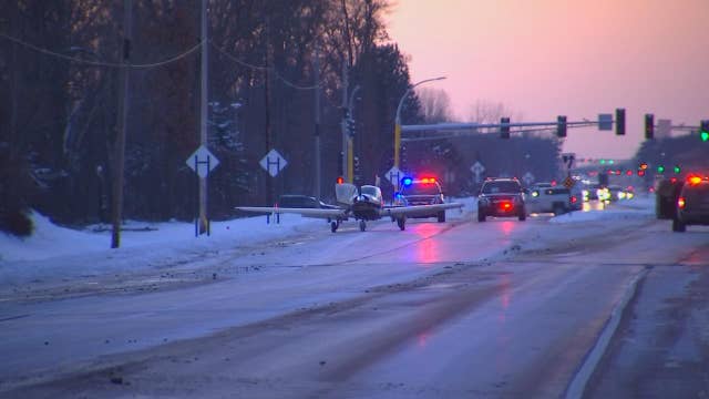 Plane makes emergency landing on street in Blaine, Minnesota