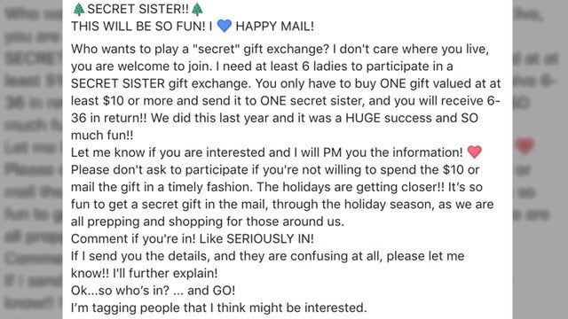 Police warn Facebook users of 'Secret Sister' gift exchange scam