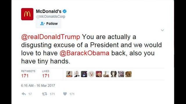 McDonald's corporate account tweets anti-Trump message