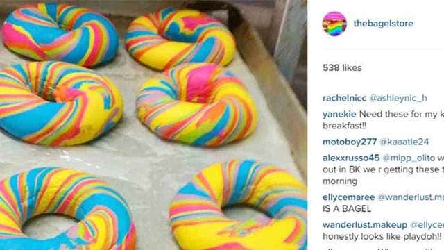 Rainbow bagels in Brooklyn